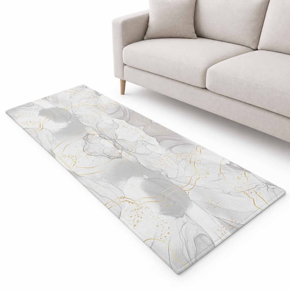 Gray Gradient Marble Runner Rug 2'x6', Golden Lines Soft Mat Non-Slip ...