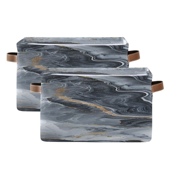 Gray Gradient Marble Square Storage Bins with Handles Collapsible Containing Box 2 Packs