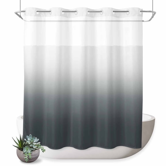 Gray Gradient No Hook Shower Curtain Shower Curtain with See Through Top Window, Waterproof Washable Fabric Curtain for Bathroom Hotel Decor, 72Wx72L