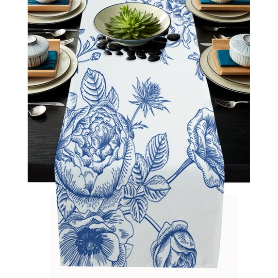Gray Gradient Pink Flower Modern Table Runners Cloth Holidays Party Wedding Decoration Table Runner Dining Table Cover