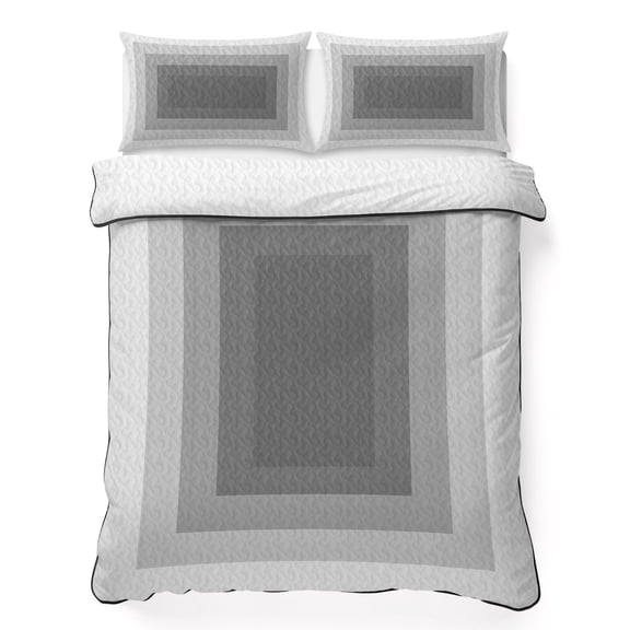 Gray Gradient Squares 3 Piece Quilt Bedding Set with 2 Pillow Shams, Softness Layers Zen Geometric Lightweight Bedspread Coverlet, Soft Breathable All Season Quilt, 96 x 106 Inch