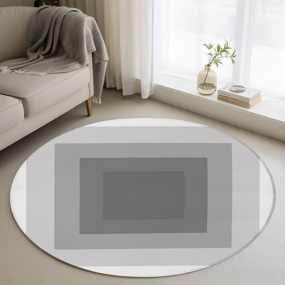 Gray Gradient Squares 3FT Round Area Rugs Softness Layers Zen Geometric Soft Small Round Rug Non-Slip, Ultra-Thin Indoor Circle Carpet for Bedroom Entryway Kitchen Bathroom