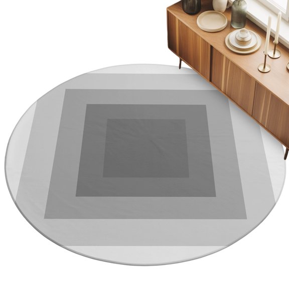 Gray Gradient Squares Area Rug, Softness Layers Zen Geometric Non-Slip Felt Rubber Backing Round Indoor Carpet Washable Rugs for Living Room Bedroom 3ft