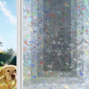 Gray Gradient Squares Rainbow Window Privacy Film, Softness Layers Zen Geometric Stained Glass Window Film, Sun Blocking Glass Clings Static Cling Non Adhesive Door Stickers 17.7 x 39.3 Inches