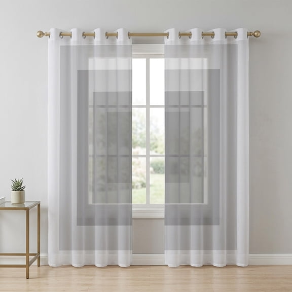 Gray Gradient Squares Sheer Curtains 63 Inch Long 2 Panels, Softness Layers Zen Geometric Light Filtering Semi Sheer Drapes Grommet Voile Window Curtain for Living Bedroom W42 x L63