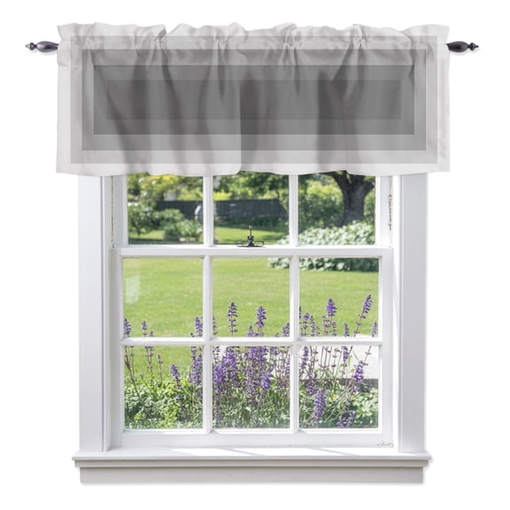 Gray Gradient Squares Valances for Windows, Softness Layers Zen Geometric Rod Pocket Valance Short Window Treatments Curtains for Kitchen Bathroom Bedroom Decor, 60 x 18 Inches