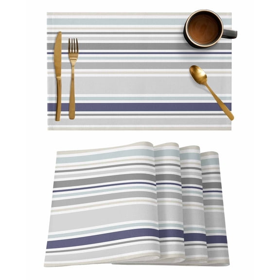 Gray Gradient Stripes Placemats Set of 2 Lines Art Modern Traditional Heat Insulation Washable Place Mats, Rustic Non-Slip Table Mats for Dining Table Party Kitchen Decor,13x19 Inch