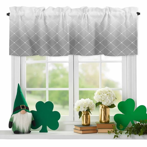 Gray Gradient Texture Valances for Windows, Rhombus Geometric Lines Pattern Rod Pocket Valance Short Window Treatments Curtains for Kitchen Bathroom Bedroom Decor, 42 x 12 Inches