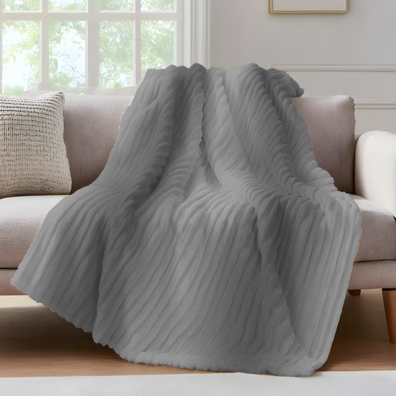 Gray Gradient Throw Blanket for Couch Abstract Texture Modern Simple Soft and Warm Flannel 3D Striped Fluffy Fuzzy Fleece Blanket Lightweight Throw for Bed, Sofa 30 x 40 Inches