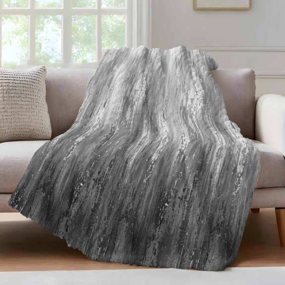 Gray Gradient Throw Blanket for Couch Modern Abstract Industrial Wall Texture Soft and Warm Flannel 3D Striped Fluffy Fuzzy Fleece Blanket Lightweight Throw for Bed, Sofa 30 x 40 Inches