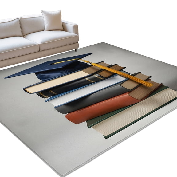 Gray Graduation Cap Area Rugs 6x9ft Academic Books Classic Diploma Floor Rug&nbsp;Non Slip Low Pile Ultra Soft Throw Carpet for Entryway Indoor Entrance Kitchen Bathroom