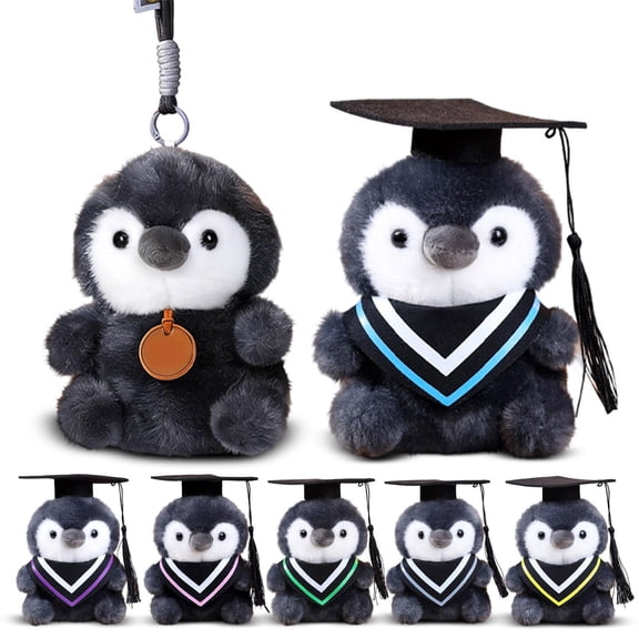 Gray Graduation Penguin Plush Keychain Pendant, Mini Graduation Cap Plush Toys for Graduation Party Decor And, Soft Stuffed Animal Accessory for Bags and Keys