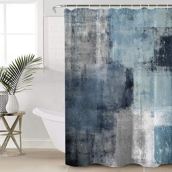 Gray Graffit Shower Curtain Gray Blue Art Brush Oil Painting Polyester Bath Curtain with plastic hooks Durable Waterproof Fabric Shower Curtain for Bathroom Home Decorations, 36"x72"