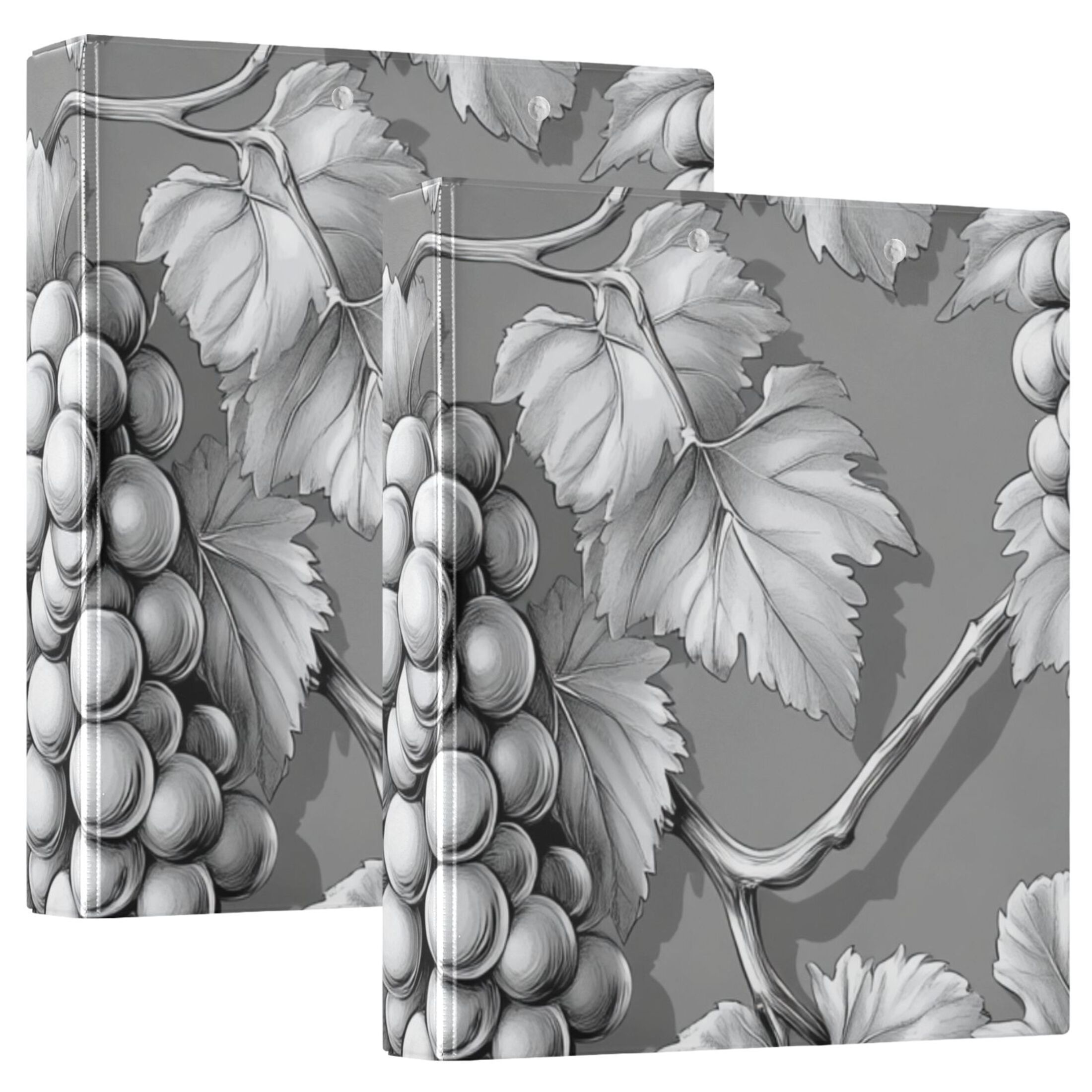 Gray Grapes 3 Ring Binders 1.5 inch Hardcover File Folders with Interior Pockets A4 Size Organizer for School Office Hospital