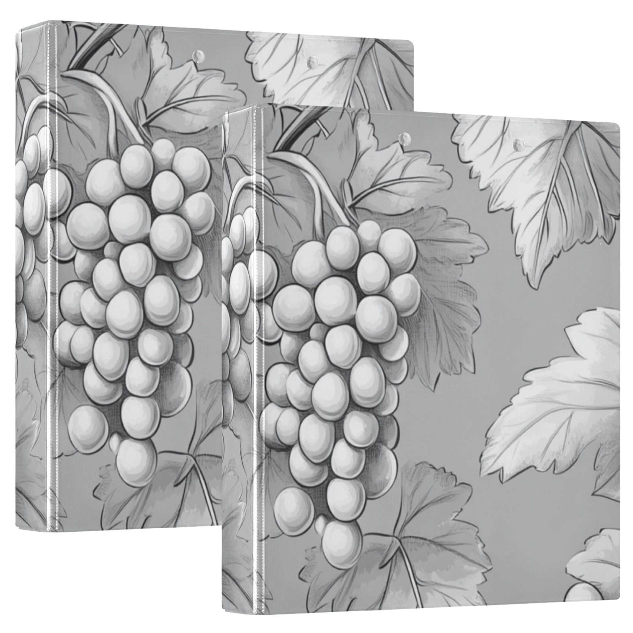 Gray Grapes Leaves 3 Ring Binders 1.5 inch Hardcover File Folders with Interior Pockets A4 Size Organizer for School Office Hospital Set of 2