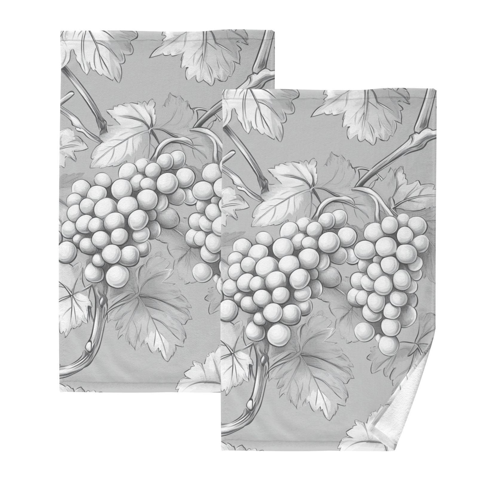 Gray Grapes Leaves Hand Towels Cotton Bath Towels Large Face Towels Absorbent for Bathroom 2 Packs