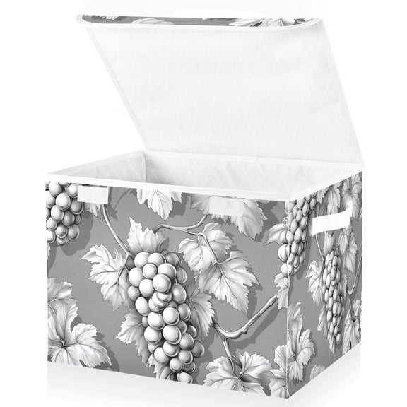 Gray Grapes Storage Basket for Shelves Foldable Container Organizer for Organizing Toys Clothes Books with Handles