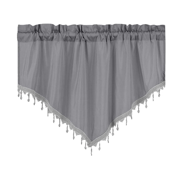 Gray Gray Short Curtains 51X24 Inches Solid Color Triangular Valance With Fringe Rod Pocket Design Polyester Fabric For Kitchen Window Treatment