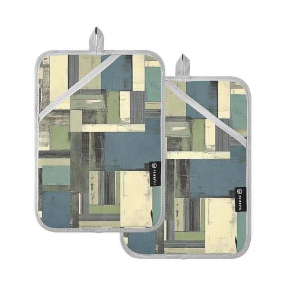 Gray Green Abstract Art Oven Mitts Pot Holders 2 pcs Heat Resistant for Kitchen Baking Grilling