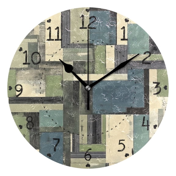 Gray Green Abstract Art Round Wall Clock Silent Battery Operated Home Decor for Living Room Bedroom