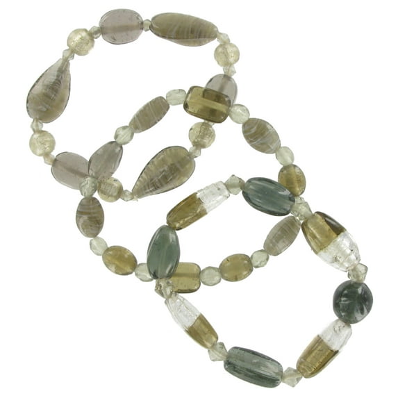 Gray Green Art Glass Beaded Stretch Bracelet Set of 3 Ladies Adult Female