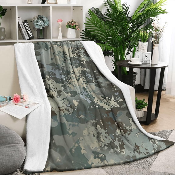 Gray Green Camo Textured Pattern Blanket,Comfortable Soft Flannel Throw Blanket,All Season,Warm Lightweight Blankets for Sofa Bed Couch Living Room Chair,50"x60"