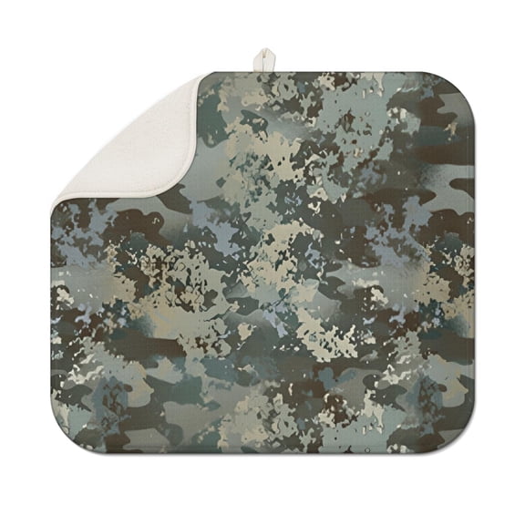 Gray Green Camo Textured Pattern Dish Drying Mat for Kitchen 1 Pack, Ultra Absorbent Microfiber Dishes Drainer Mats,16"x18"