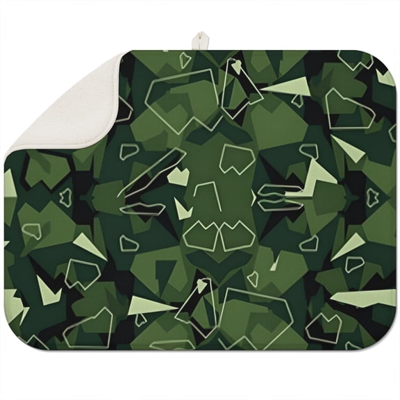 Gray Green Camo Textured Pattern Dish Drying Mat for Kitchen 1 Pack, Ultra Absorbent Microfiber Dishes Drainer Mats,18"x24"