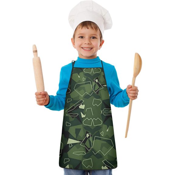 Gray Green Camo Textured Pattern Kids Aprons for Girls and Boys,Adjustable Neck Strap Toddler Aprons for Kids Cooking Baking