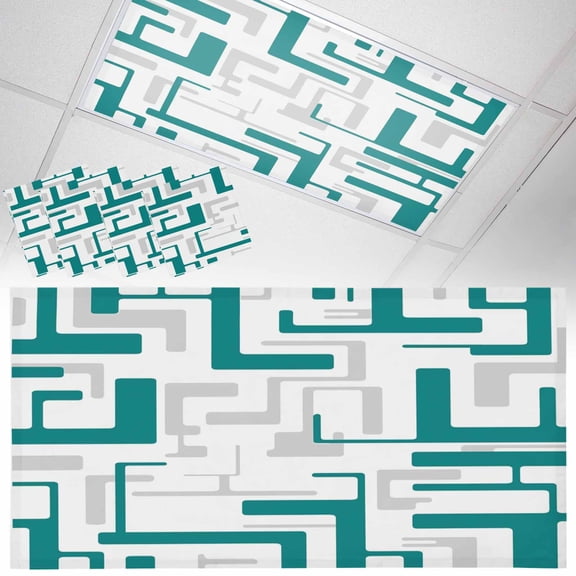 Gray Green Geometric Stripes Fluorescent Light Covers Modern Abstract Lines Maze Magnetic Light Filters Ceiling Lighting Panel Shade for Classroom Office Home 2 x 4 ft, 4 Pack