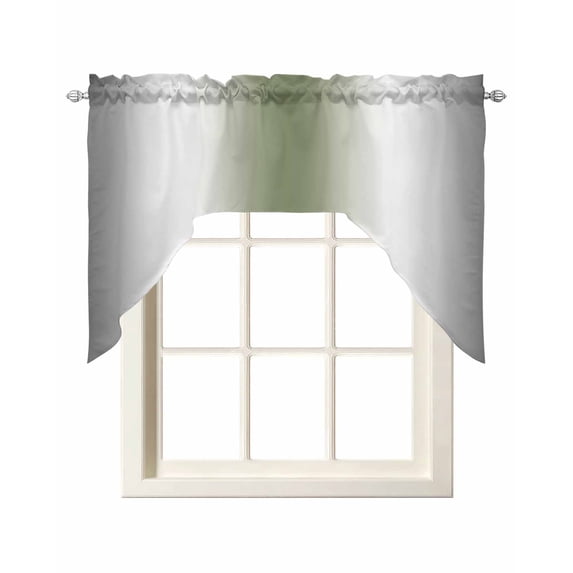 Gray Green Kitchen Curtains Swag Valance for Windows/Bathroom/Cafe, Modern Gradient Geometric Rod Pocket Drape Panel Swag Curtain Valance for Bedroom/Living Room 55''x36''