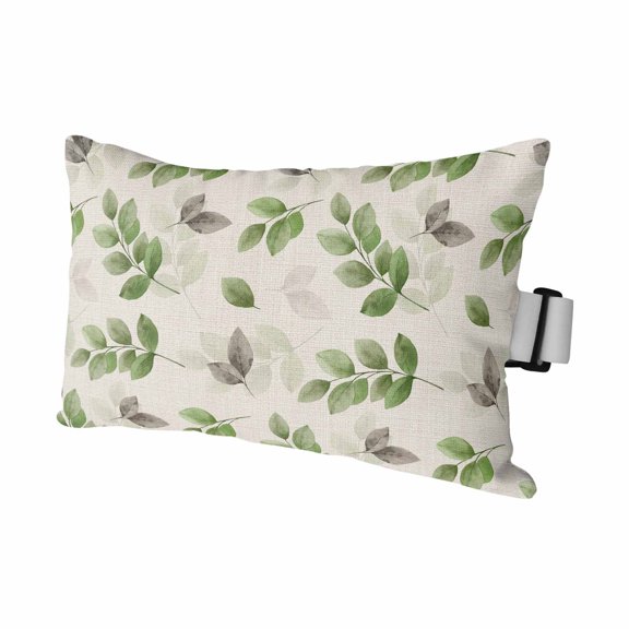 Gray Green Outdoor Chaise Lounge Pillows Eucalyptus Leaves Linen Background Lumbar Pillows with Insert Adjustable Elastic Strap Headrest Pillow for Recliner Patio Chair 1 Pack 11x16 Inch