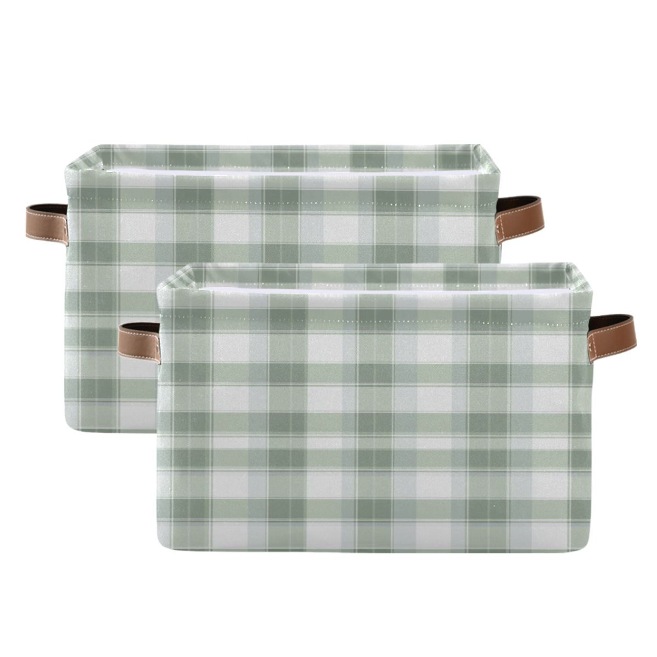 Gray and Green Plaid Foldable Storage Basket,Canvas Fabric Foldable Storage Bins with Handles Open Home Storage Bins Boxes for Toy Book Shelf Closet Baskets