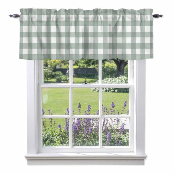 Gray Green Plaid Valances for Windows Gray Green Gradient Rod Pocket Cafe Window Treatments Valance Curtains for Kitchen Bathroom Laundry Basement Windows 54"x18"