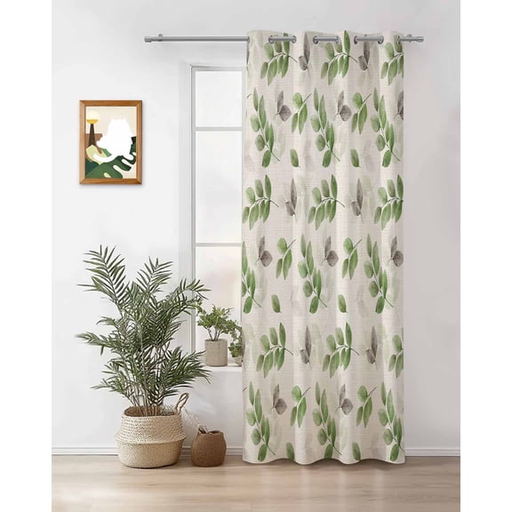 Gray Green Thermal Insulated Blackout Curtains for Bedroom 24 Length Eucalyptus Leaves Linen Background Room Darkening Curtain 1 Panel Grommet Window Curtain Drape for Living Room Nursery Room