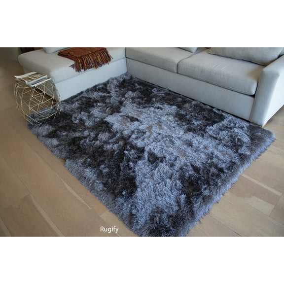 Gray Grey Color Two Tone 5x7 Area Rug Carpet Rug Solid Soft Plush Pile Shag Shaggy Fuzzy Furry Modern Contemporary Decorative Designer Bedroom Living Room Hand Woven Non-Slip Canvas Backing