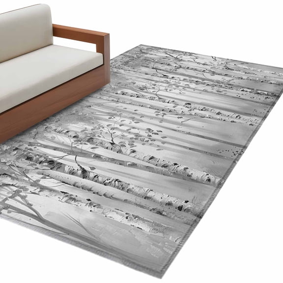 Gray Grey Forest Area Rug 3x5 FT, Non Slip Entryway Bedside Carpet, Grey Modern Art Oil Painting Washable Soft Floor Carpet Indoor Mat Non-Shedding Throw Rug for Dorm Kitchen Home Office