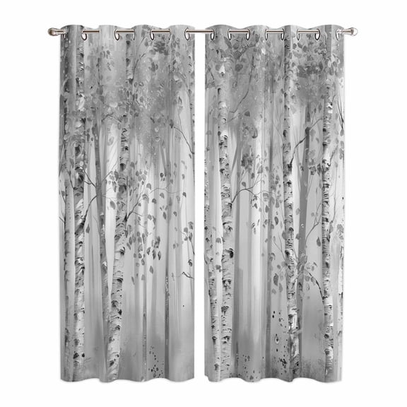 Gray Grey Forest Kitchen Curtains 84 Inch Length, Grey Modern Art Oil Painting Grommet Top Bedroom Living Room Curtains, Light Filtering Cafe Curtain Drapes 2 Panels Set 84''x84''