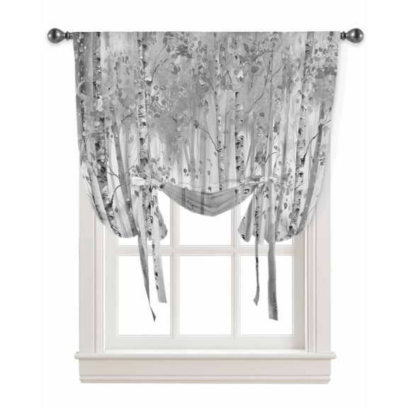 Gray Grey Forest Tie Up Curtains for Kitchen Bathroom Bedroom Windows 45 Inch Length, Grey Modern Art Oil Painting Balloon Drape Curtains Shade Rod Pocket Drapery Curtain Panel, 34"x45"