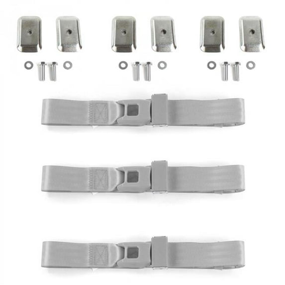 Gray & Grey Lap Bench Seat Belt Kit with Bracketry for 1928-1931 Model A Ford Standard 2 Point - 3 Belts