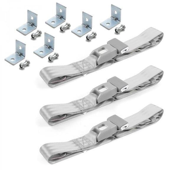 Gray & Grey Lap Bench Seat Belt Kit with Bracketry for 1941-1946 Chevy Truck Standard 2 Point - 3 Belts