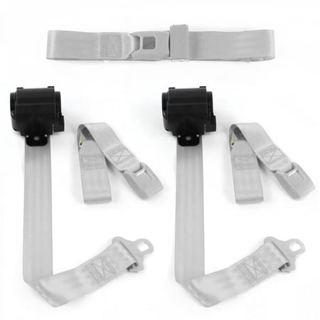 Gray & Grey Retractable Bench Seat Belt Kit for 1966-1977 Ford Bronco Standard 2 Point - 3 Belts