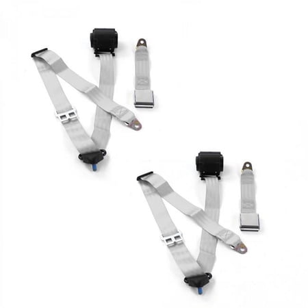 Gray & Grey Retractable Bucket Seat Belt Kit for 1965-1970 Chevy Impala Airplane 3 Point - 2 Belts