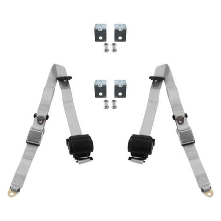 Gray & Grey Retractable Bucket Seat Belt Kit with Bracketry for 1950-1954 Nash Rambler Airplane 3 Point - 2 Belts
