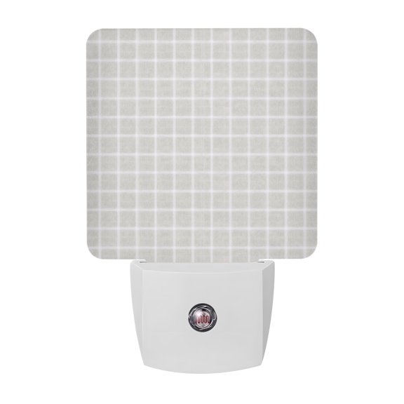 Gray Grid LED Night Light, Minimalist White Grid Lines Plaid Scandinavian Rustic Night Lights plug into Wall with Smart Sensor Dusk to Dawn Sensor for Nursery Bedroom 2.95x4.5in