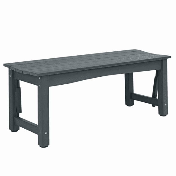 Gray HIPS Poly Lumber Outdoor Bench, Backless Patio Dining Bench with Wood Grain Finish for Garden, Porch, Deck, 2-Person Low Profile Bench