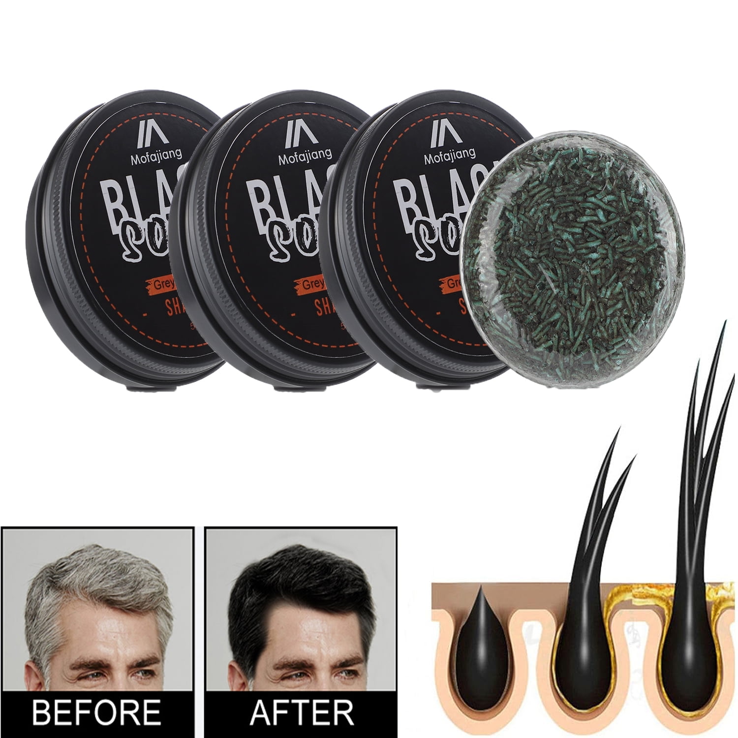 Gray Hair Reverse Bar,Men's Grey Coverage Bar Shampoo Hair Darkening Black Soap for Grey Hair