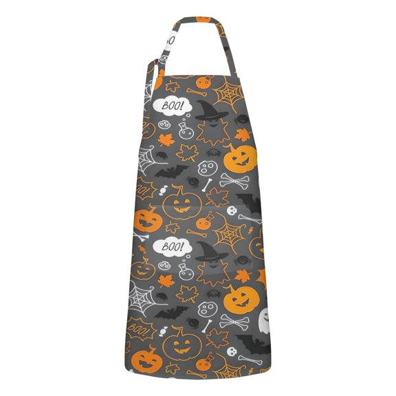 Gray Halloween Boo Icons Apron-Garden Aprons for Women with Pockets-Cotton Linen Waterproof Kitchen Cooking Gardening Aprons Adjustable for Kitchen,Cooking,BBQ and Salon 32"x27"