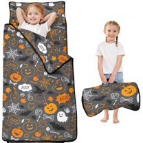 Gray Halloween Boo Icons Toddler Nap Mats for Kids Preschool,50"x20" Sleeping Mat Bag or Kids,Toddler Sleeping Bag,Toddler Nap Mat or Daycare
