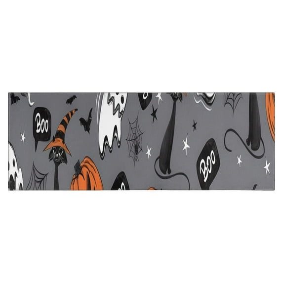 Gray Halloween Ghosts Cats and Pumpkins Kitchen Rug Mat,Kitchen Runner Rugs Non Skid Washable,Decorative Kitchen Floor Mats for Kitchen,Sink,Laundry,17"X47"